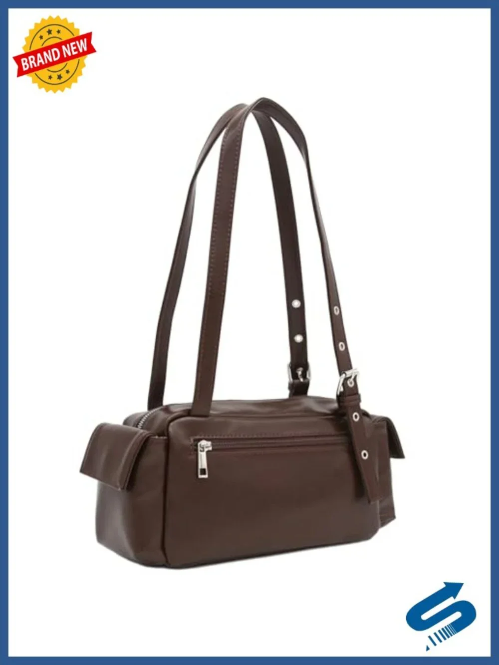 Glossy PU Leather Multi Pocket Shoulder Bag Satchel